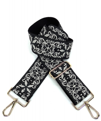 Wide Aztec Tribal Pattern Guitar Strap SS050F BLACK/GRAY